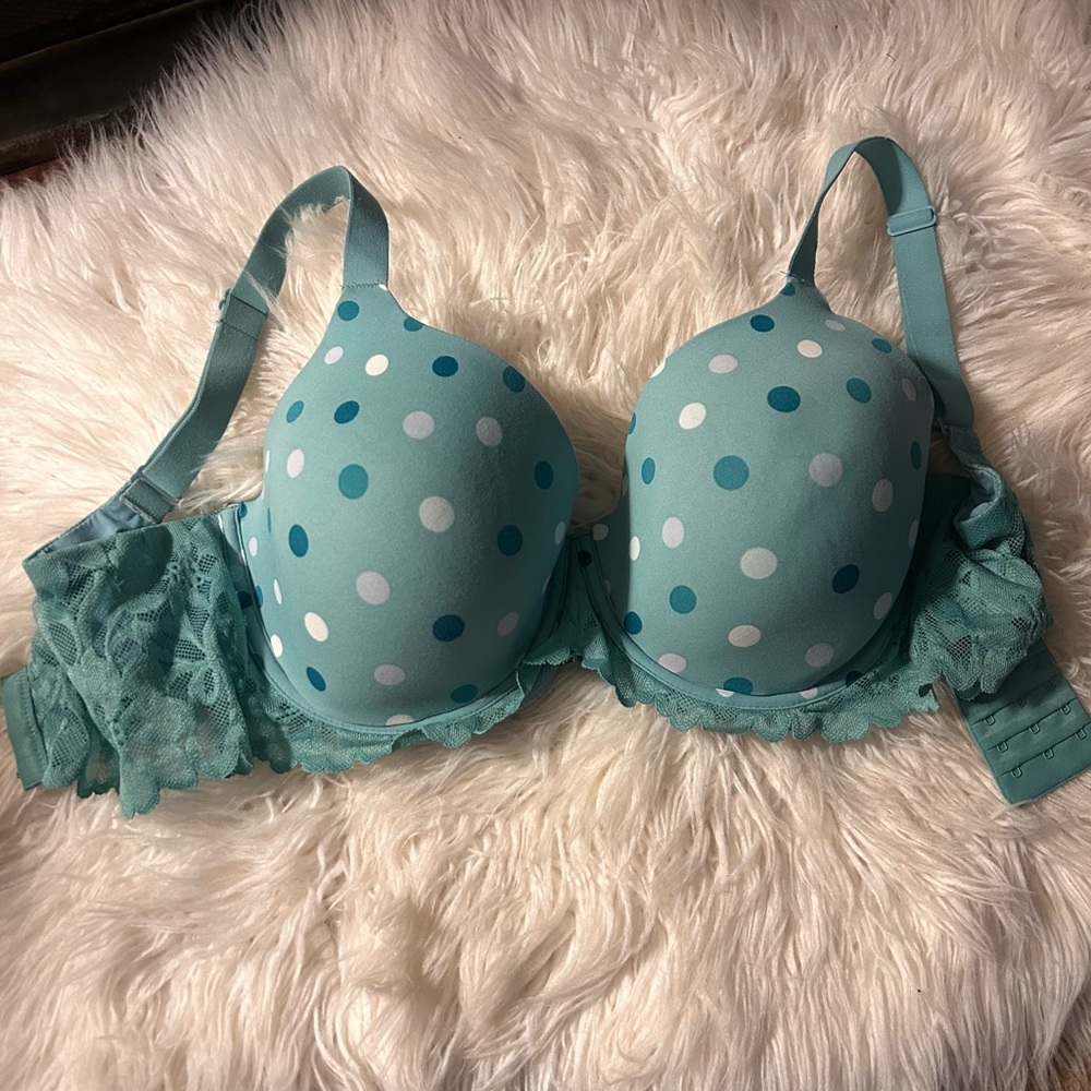 No Boundaries Flex Wire T-Shirt Bra - Blue and White Polka Dot Lace